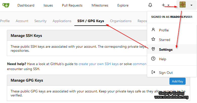 SSH-Schlüssel zum Konto des Read-Only-Benutzers hinzufügen