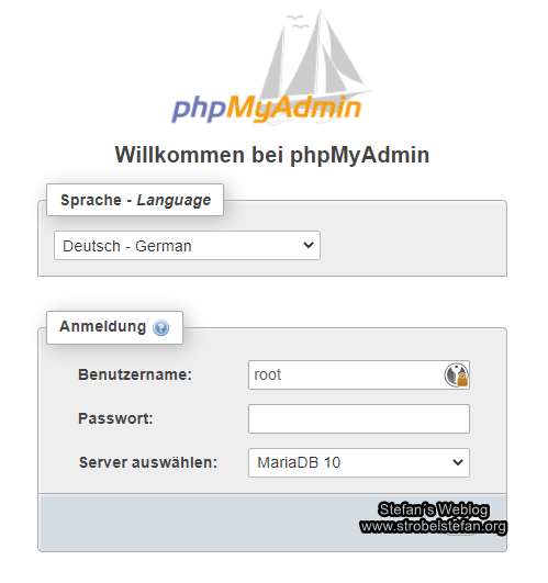 phpMyAdmin - Anmeldung an MariaDB 10